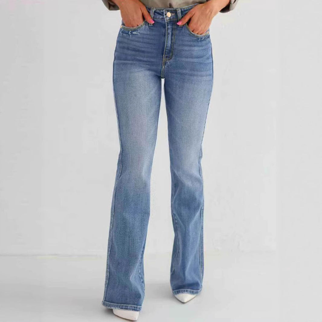 Modische, schmale, hoch taillierte Bootcut-Jeans mit Stretch