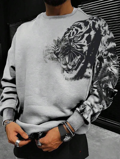 Manfinity LEGND Heren losse tijgerprint sweatshirt, lange mouwen, geschikt voor uitgaan, streetwear, grafisch sweatshirt, geschikt voor echtgenoot, voor de herfst