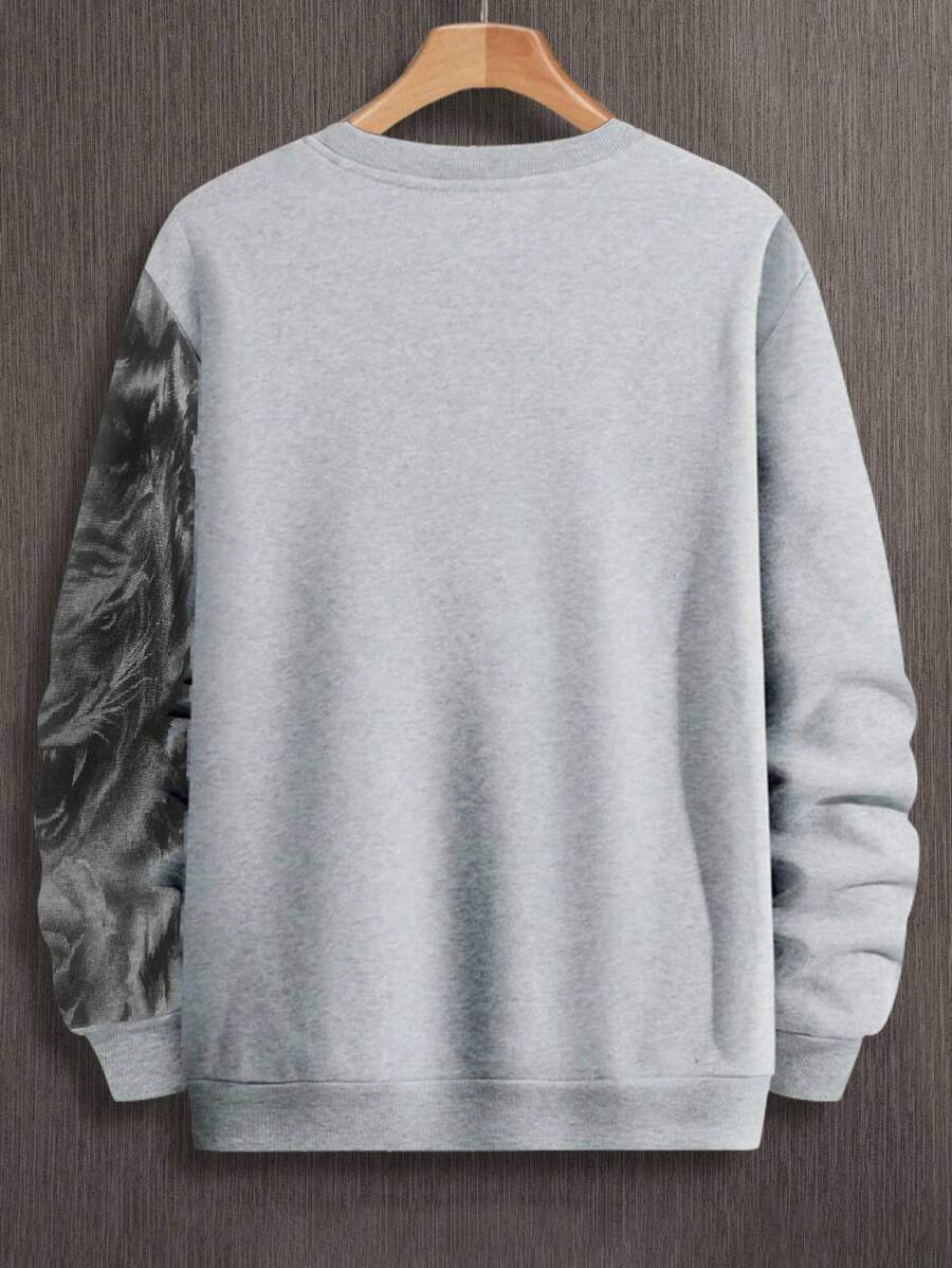 Manfinity LEGND Heren losse tijgerprint sweatshirt, lange mouwen, geschikt voor uitgaan, streetwear, grafisch sweatshirt, geschikt voor echtgenoot, voor de herfst