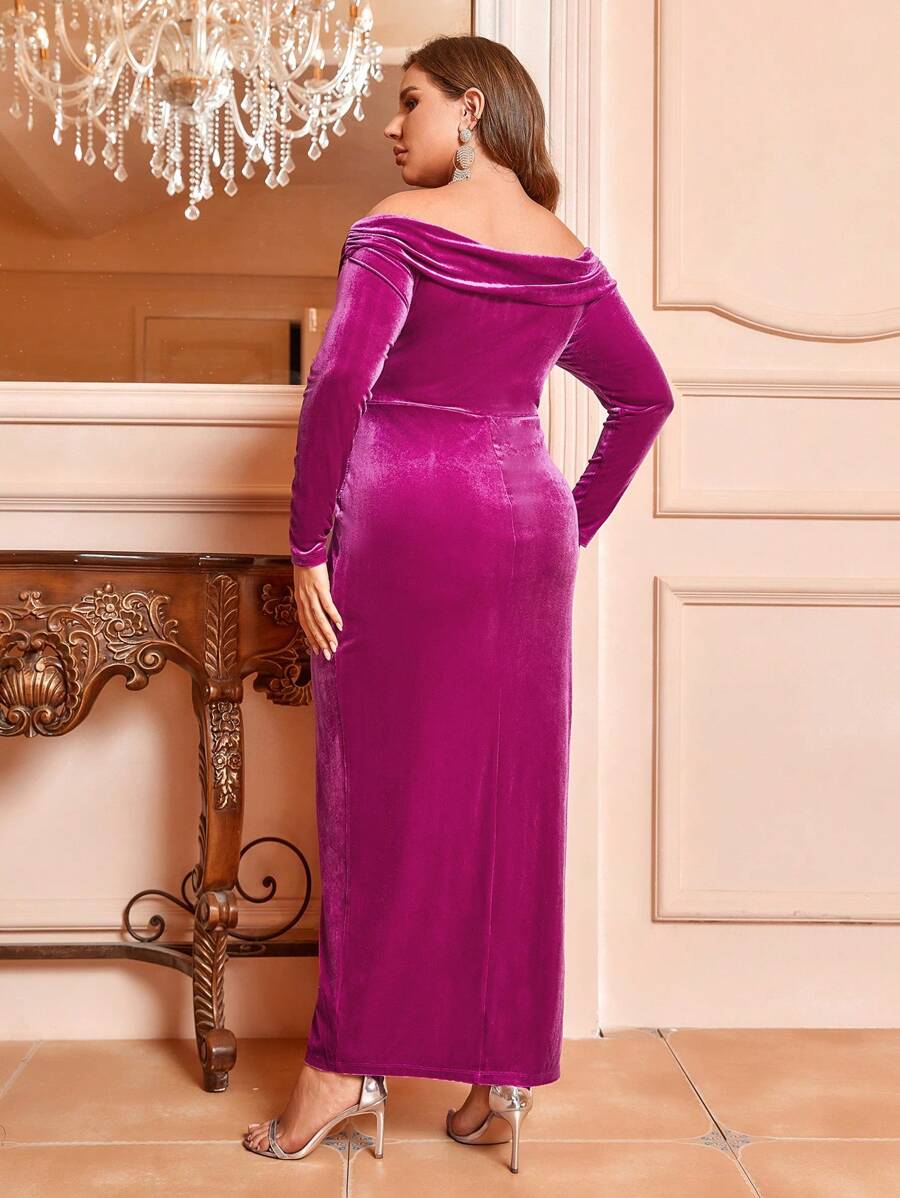 SHEIN Belle Grote maten Vrouwen Open schouders Hoge gleuf Cocktail Feestjurk