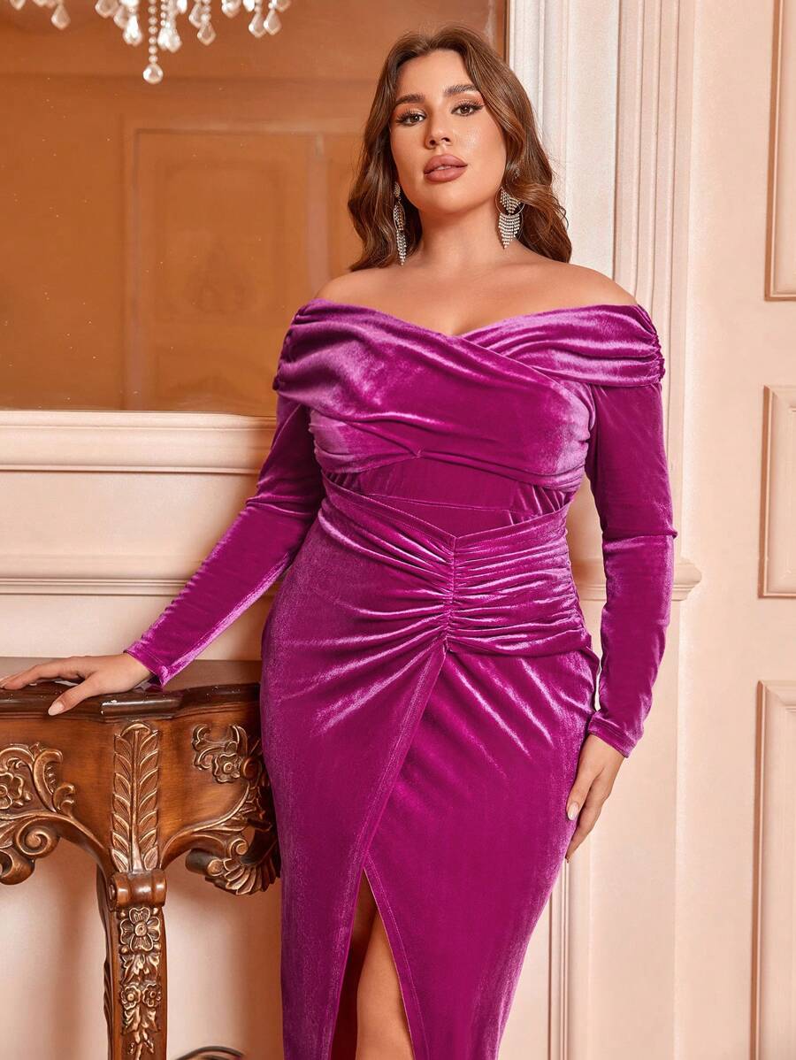 SHEIN Belle Grote maten Vrouwen Open schouders Hoge gleuf Cocktail Feestjurk