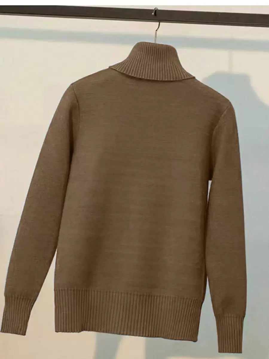 Franclia Dames Hoge Hals Effen Kleur Lange Mouw Casual Trui Met Thermische Voering, Herfst/Winter, Lange Mouw Tops