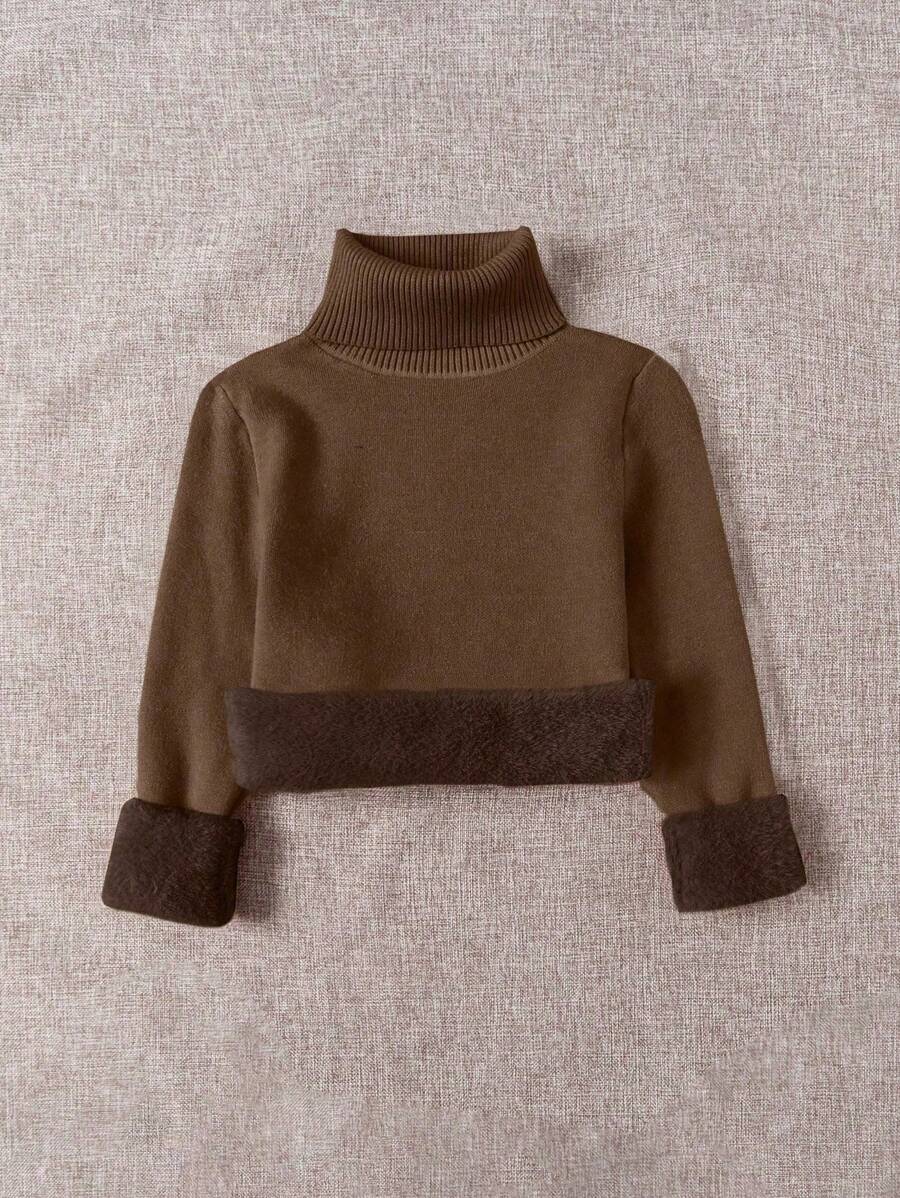 Franclia Dames Hoge Hals Effen Kleur Lange Mouw Casual Trui Met Thermische Voering, Herfst/Winter, Lange Mouw Tops