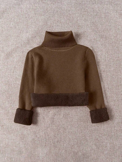 Franclia Dames Hoge Hals Effen Kleur Lange Mouw Casual Trui Met Thermische Voering, Herfst/Winter, Lange Mouw Tops