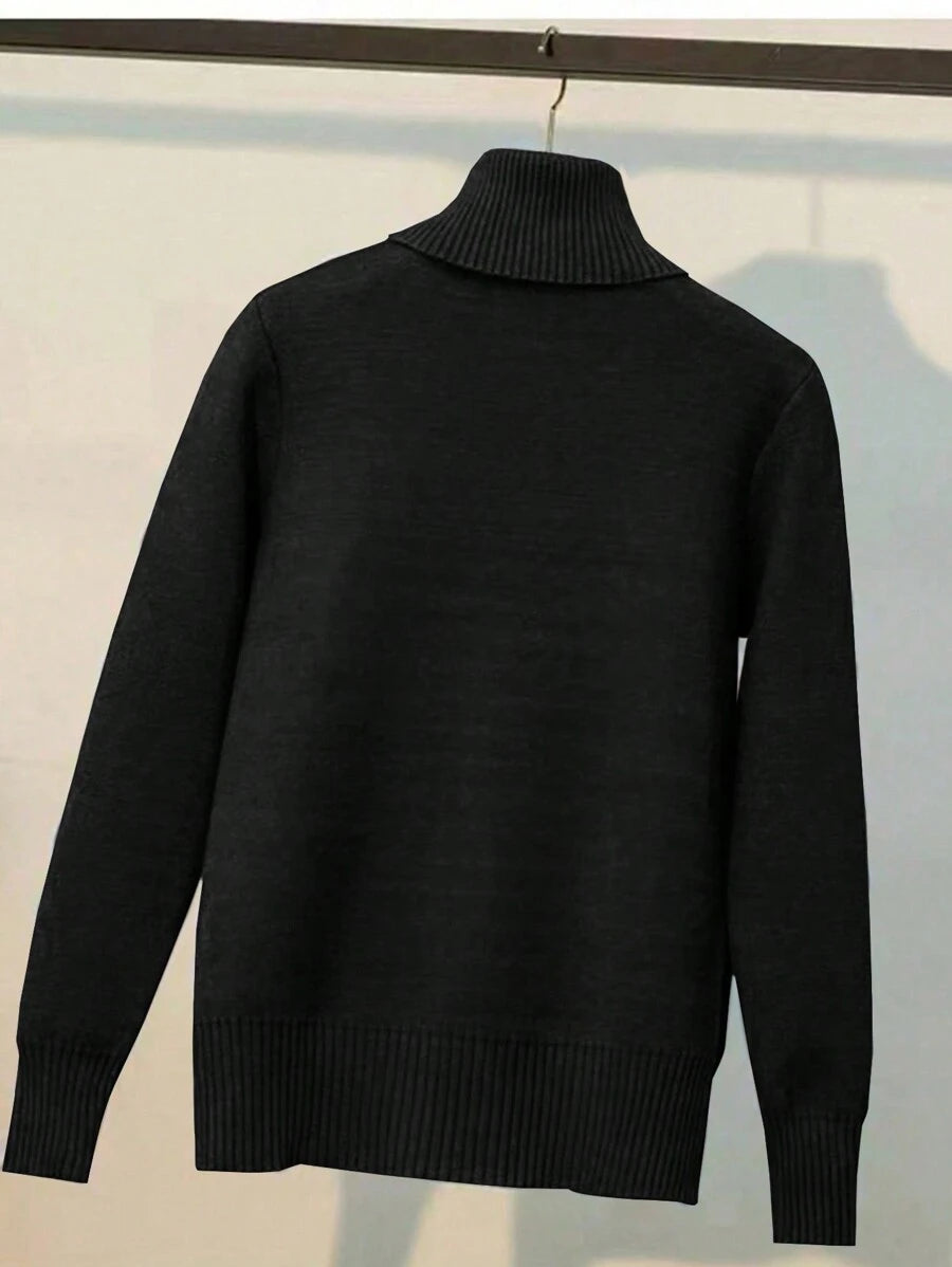 Franclia Dames Hoge Hals Effen Kleur Lange Mouw Casual Trui Met Thermische Voering, Herfst/Winter, Lange Mouw Tops