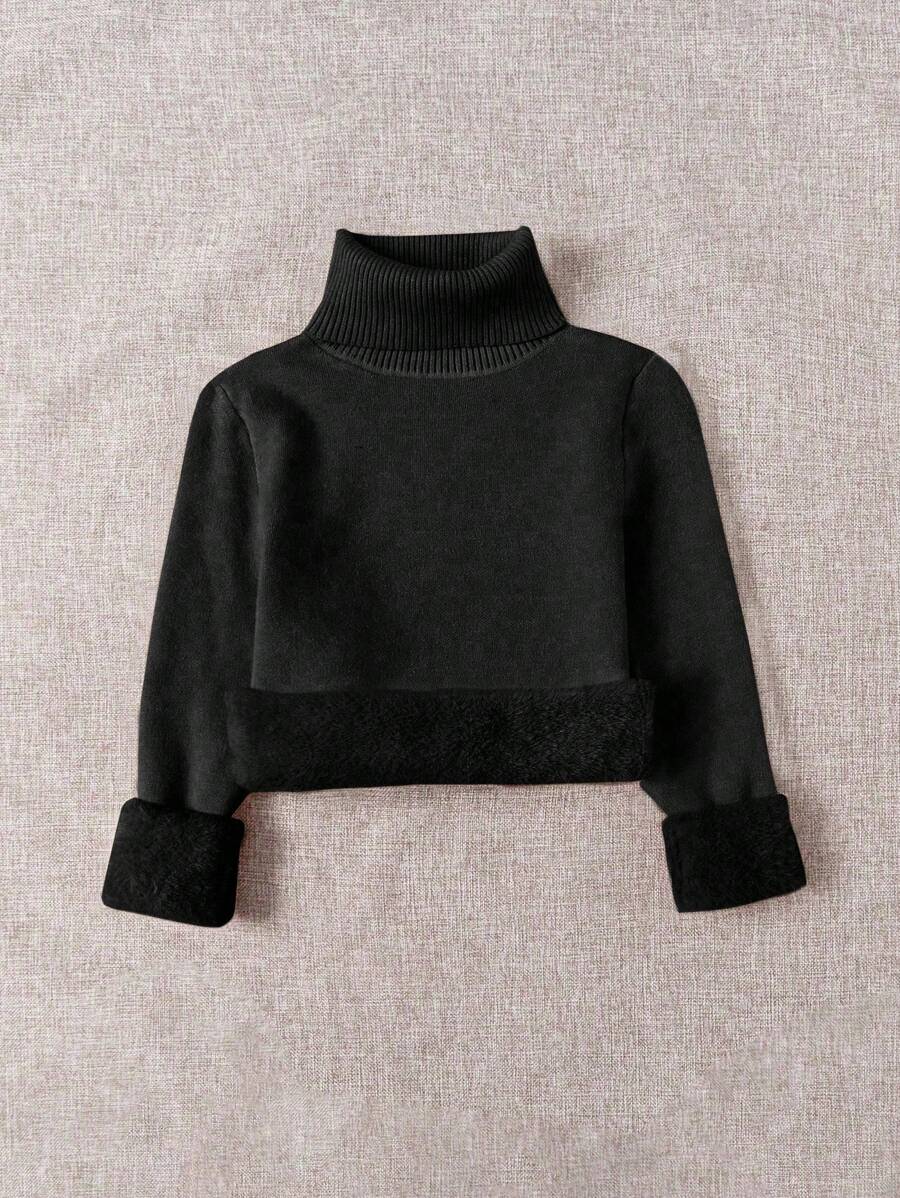 Franclia Dames Hoge Hals Effen Kleur Lange Mouw Casual Trui Met Thermische Voering, Herfst/Winter, Lange Mouw Tops
