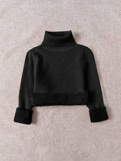Franclia Dames Hoge Hals Effen Kleur Lange Mouw Casual Trui Met Thermische Voering, Herfst/Winter, Lange Mouw Tops