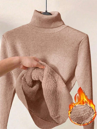 Franclia Dames Hoge Hals Effen Kleur Lange Mouw Casual Trui Met Thermische Voering, Herfst/Winter, Lange Mouw Tops