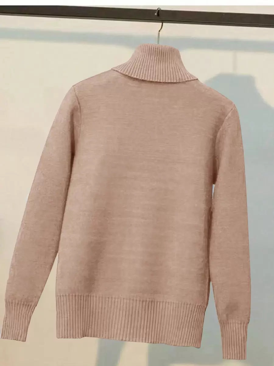 Franclia Dames Hoge Hals Effen Kleur Lange Mouw Casual Trui Met Thermische Voering, Herfst/Winter, Lange Mouw Tops
