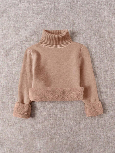 Franclia Dames Hoge Hals Effen Kleur Lange Mouw Casual Trui Met Thermische Voering, Herfst/Winter, Lange Mouw Tops
