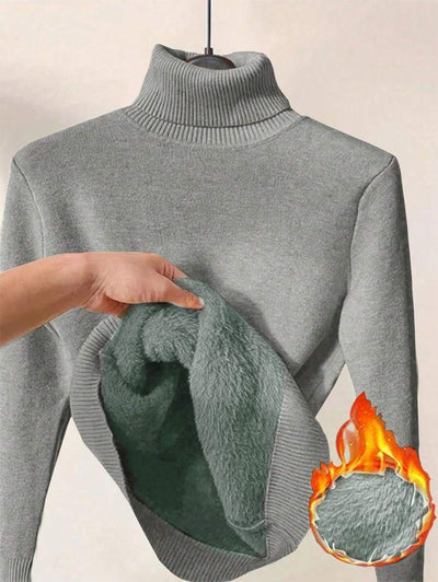 Franclia Dames Hoge Hals Effen Kleur Lange Mouw Casual Trui Met Thermische Voering, Herfst/Winter, Lange Mouw Tops