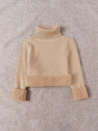 Franclia Dames Hoge Hals Effen Kleur Lange Mouw Casual Trui Met Thermische Voering, Herfst/Winter, Lange Mouw Tops