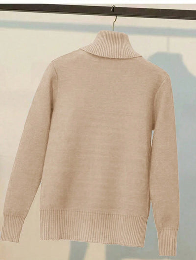 Franclia Dames Hoge Hals Effen Kleur Lange Mouw Casual Trui Met Thermische Voering, Herfst/Winter, Lange Mouw Tops