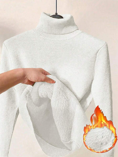 Franclia Dames Hoge Hals Effen Kleur Lange Mouw Casual Trui Met Thermische Voering, Herfst/Winter, Lange Mouw Tops