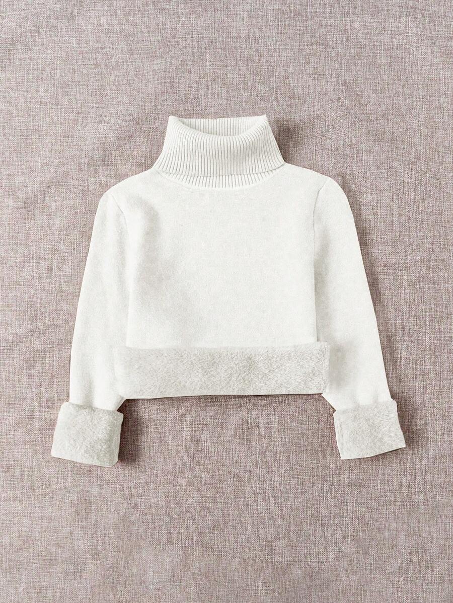 Franclia Dames Hoge Hals Effen Kleur Lange Mouw Casual Trui Met Thermische Voering, Herfst/Winter, Lange Mouw Tops