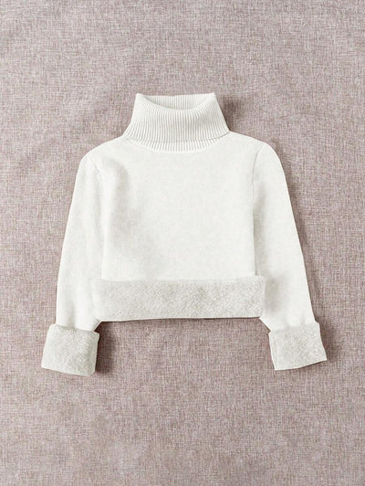 Franclia Dames Hoge Hals Effen Kleur Lange Mouw Casual Trui Met Thermische Voering, Herfst/Winter, Lange Mouw Tops