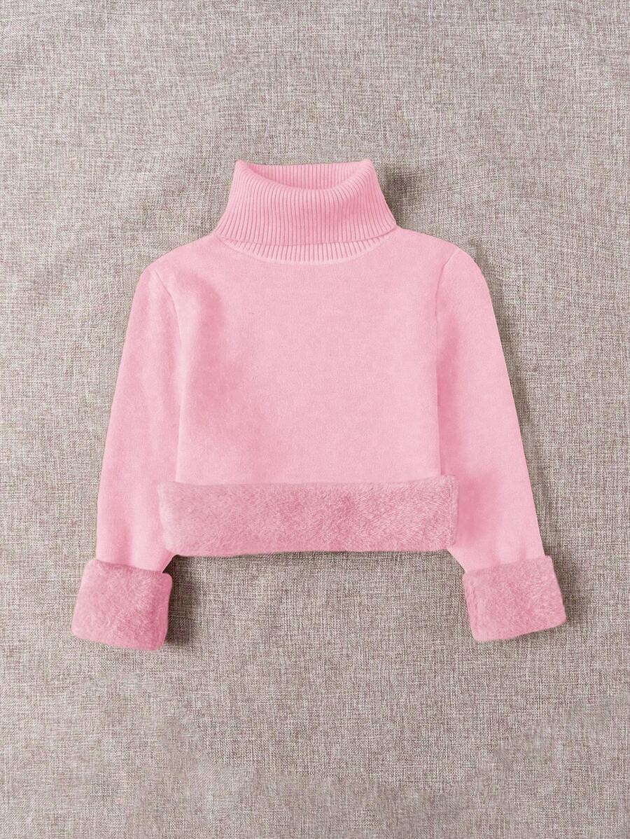 Franclia Dames Hoge Hals Effen Kleur Lange Mouw Casual Trui Met Thermische Voering, Herfst/Winter, Lange Mouw Tops