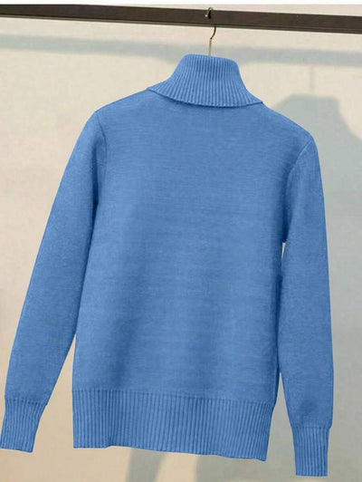 Franclia Dames Hoge Hals Effen Kleur Lange Mouw Casual Trui Met Thermische Voering, Herfst/Winter, Lange Mouw Tops