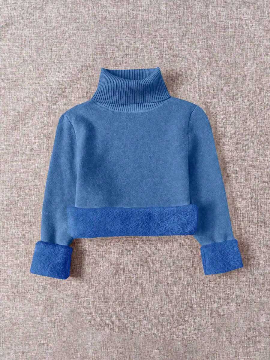 Franclia Dames Hoge Hals Effen Kleur Lange Mouw Casual Trui Met Thermische Voering, Herfst/Winter, Lange Mouw Tops