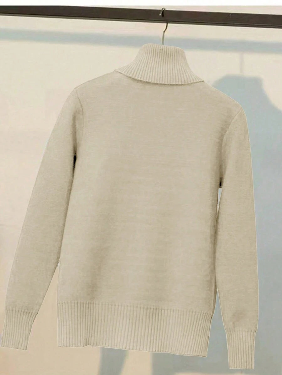Franclia Dames Hoge Hals Effen Kleur Lange Mouw Casual Trui Met Thermische Voering, Herfst/Winter, Lange Mouw Tops