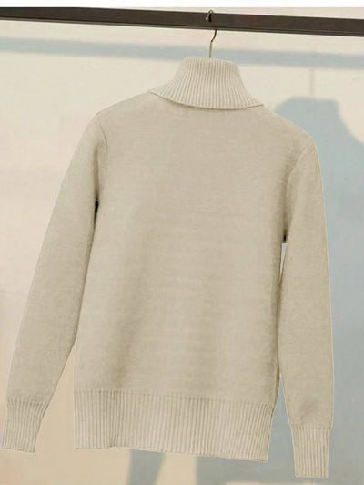 Franclia Dames Hoge Hals Effen Kleur Lange Mouw Casual Trui Met Thermische Voering, Herfst/Winter, Lange Mouw Tops