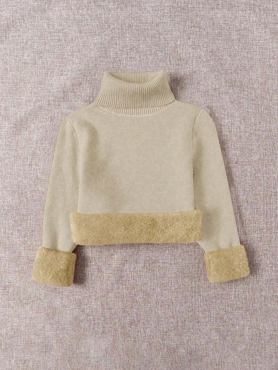 Franclia Dames Hoge Hals Effen Kleur Lange Mouw Casual Trui Met Thermische Voering, Herfst/Winter, Lange Mouw Tops