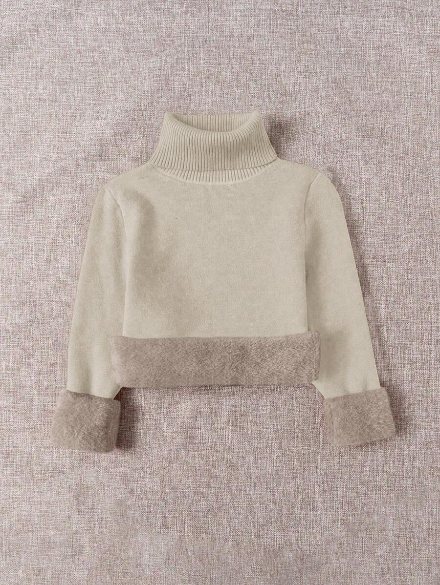 Franclia Dames Hoge Hals Effen Kleur Lange Mouw Casual Trui Met Thermische Voering, Herfst/Winter, Lange Mouw Tops