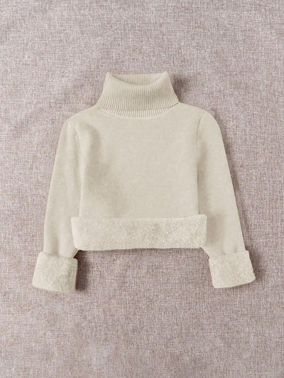 Franclia Dames Hoge Hals Effen Kleur Lange Mouw Casual Trui Met Thermische Voering, Herfst/Winter, Lange Mouw Tops