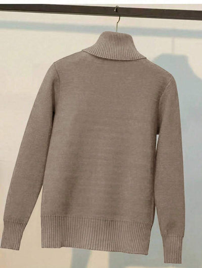 Franclia Dames Hoge Hals Effen Kleur Lange Mouw Casual Trui Met Thermische Voering, Herfst/Winter, Lange Mouw Tops