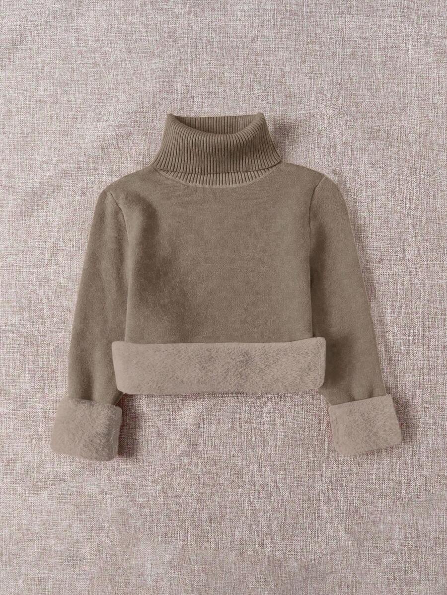 Franclia Dames Hoge Hals Effen Kleur Lange Mouw Casual Trui Met Thermische Voering, Herfst/Winter, Lange Mouw Tops