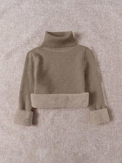 Franclia Dames Hoge Hals Effen Kleur Lange Mouw Casual Trui Met Thermische Voering, Herfst/Winter, Lange Mouw Tops