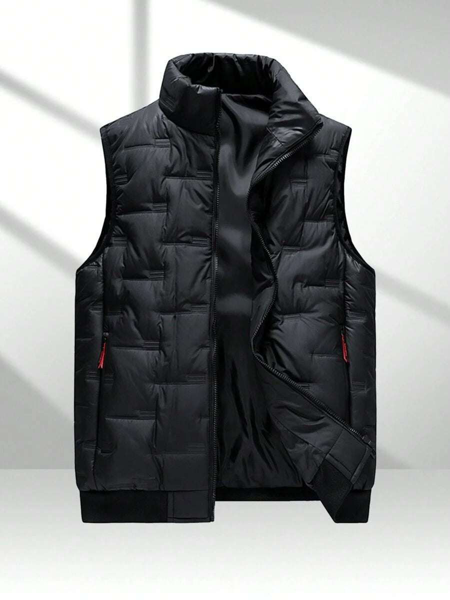 1pc Heren Stand Collar Vest Jas, Casual Herfst Winter Outdoor Sport Vissen Vest