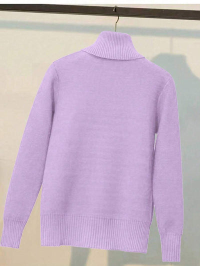Franclia Dames Hoge Hals Effen Kleur Lange Mouw Casual Trui Met Thermische Voering, Herfst/Winter, Lange Mouw Tops
