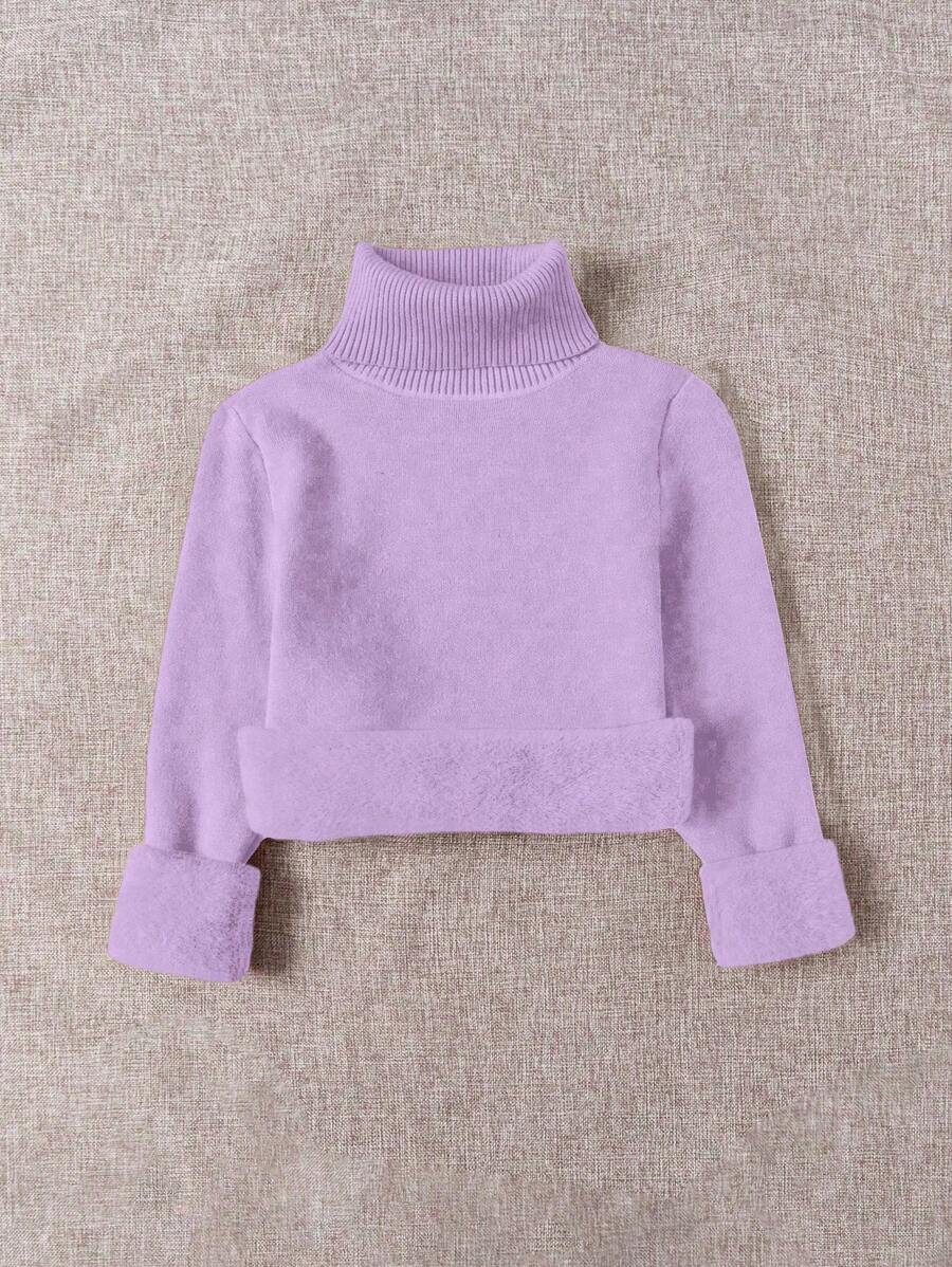 Franclia Dames Hoge Hals Effen Kleur Lange Mouw Casual Trui Met Thermische Voering, Herfst/Winter, Lange Mouw Tops