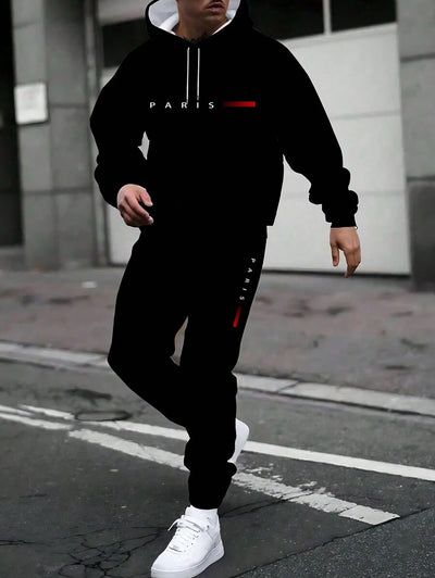 Plus Size Heren 3D Geprinte PARIS Gradient Stripes Herfst/Winter Mode Casual Hoodie Plus Sweatpants Tweedelige Set, Heren, Herfstkleding