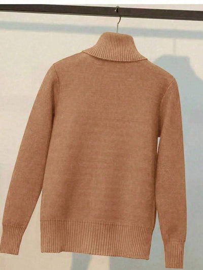 Franclia Dames Hoge Hals Effen Kleur Lange Mouw Casual Trui Met Thermische Voering, Herfst/Winter, Lange Mouw Tops