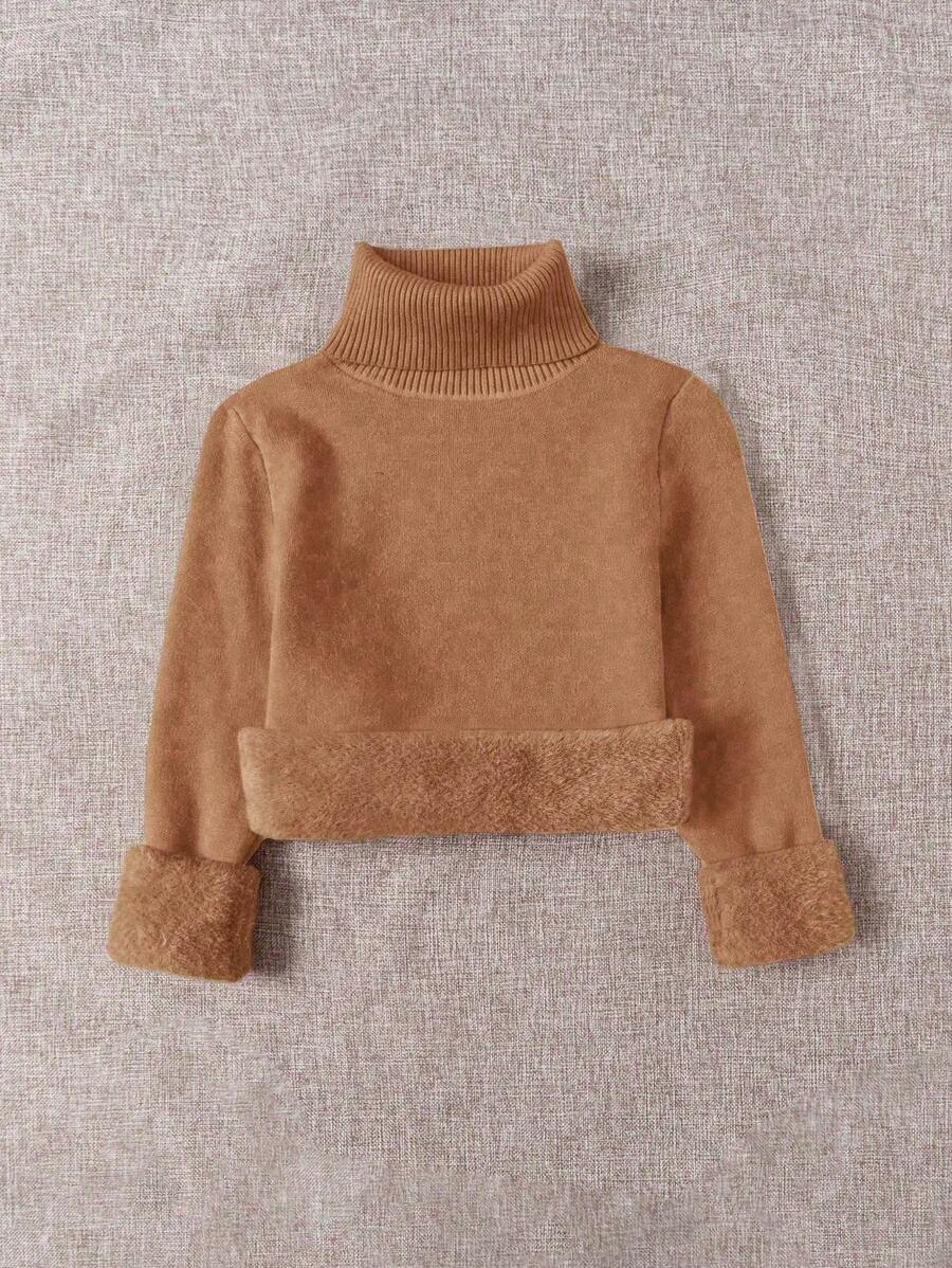 Franclia Dames Hoge Hals Effen Kleur Lange Mouw Casual Trui Met Thermische Voering, Herfst/Winter, Lange Mouw Tops