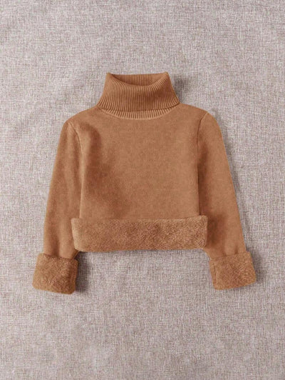 Franclia Dames Hoge Hals Effen Kleur Lange Mouw Casual Trui Met Thermische Voering, Herfst/Winter, Lange Mouw Tops