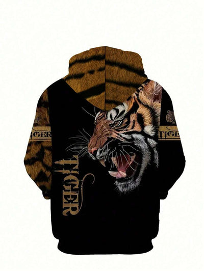 Roaring Tiger Print Heren Hoodie & Joggingbroek Set - Comfortabele Sportkleding Trainingspak, Lange Mouwen Loungewear, Opvallende Nieuwe Pyjama's voor een Casual Stijl, Herfstkleding