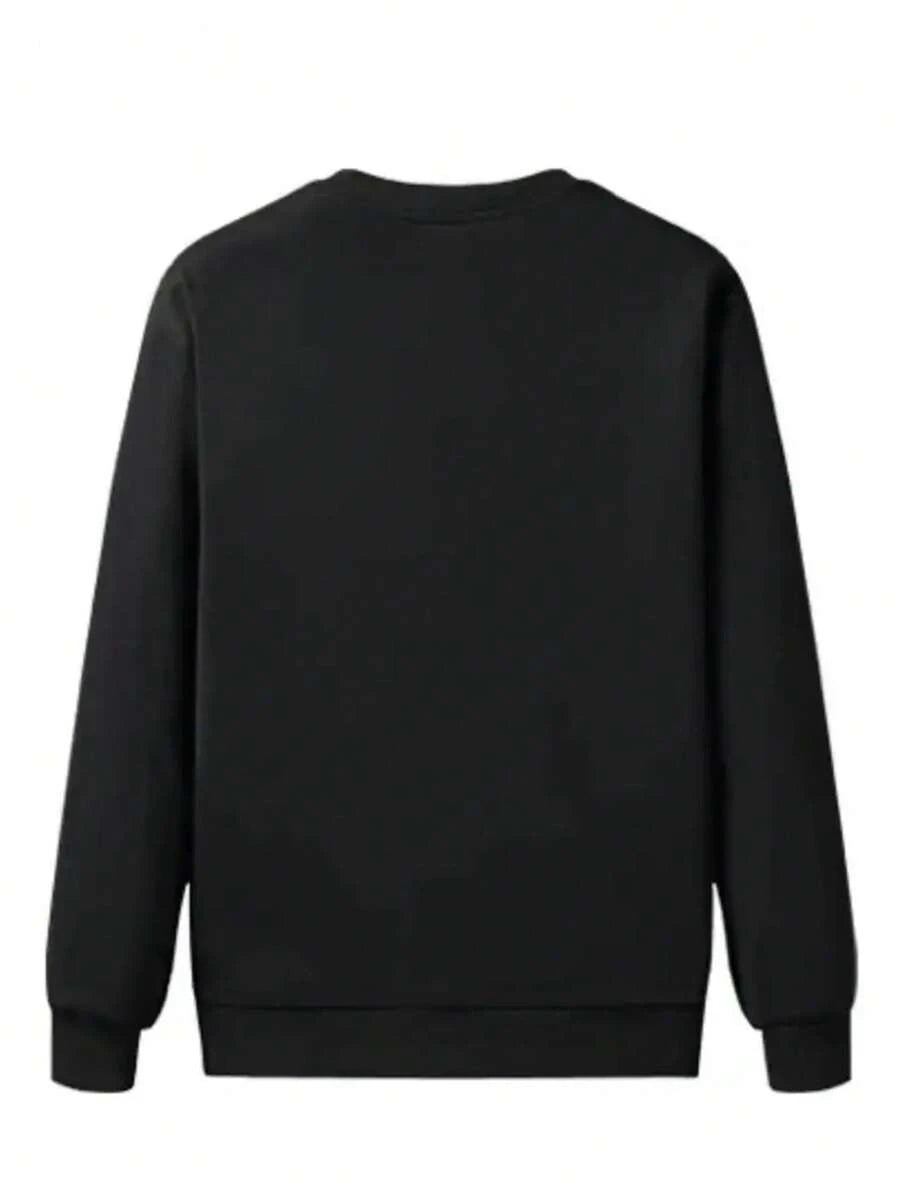 Heren Letter Print Crew Neck Sweatshirt, Losse pasvorm, Warme voering, Trendy lange mouwen voor herfst/winter