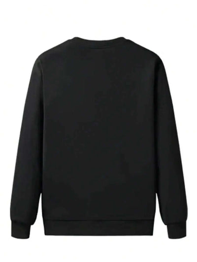 Heren Letter Print Crew Neck Sweatshirt, Losse pasvorm, Warme voering, Trendy lange mouwen voor herfst/winter