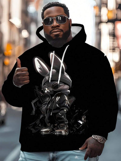 3D Shadow Bunny Print Plus Size Heren Hoodie, Voor de Herfst