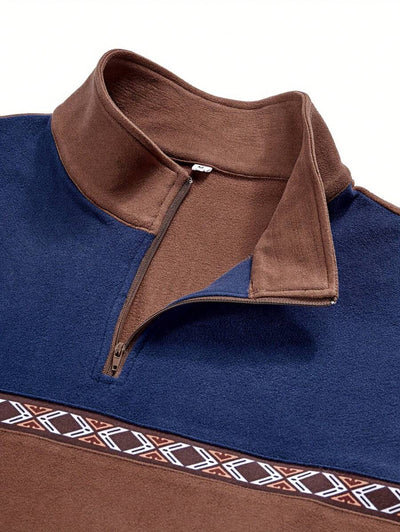 Warme fleece patchwork contrasterende kleur outdoor sport casual sweatshirt voor heren, voor de herfst en winter