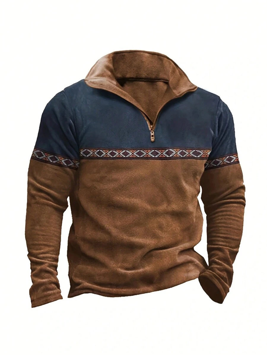Warme fleece patchwork contrasterende kleur outdoor sport casual sweatshirt voor heren, voor de herfst en winter