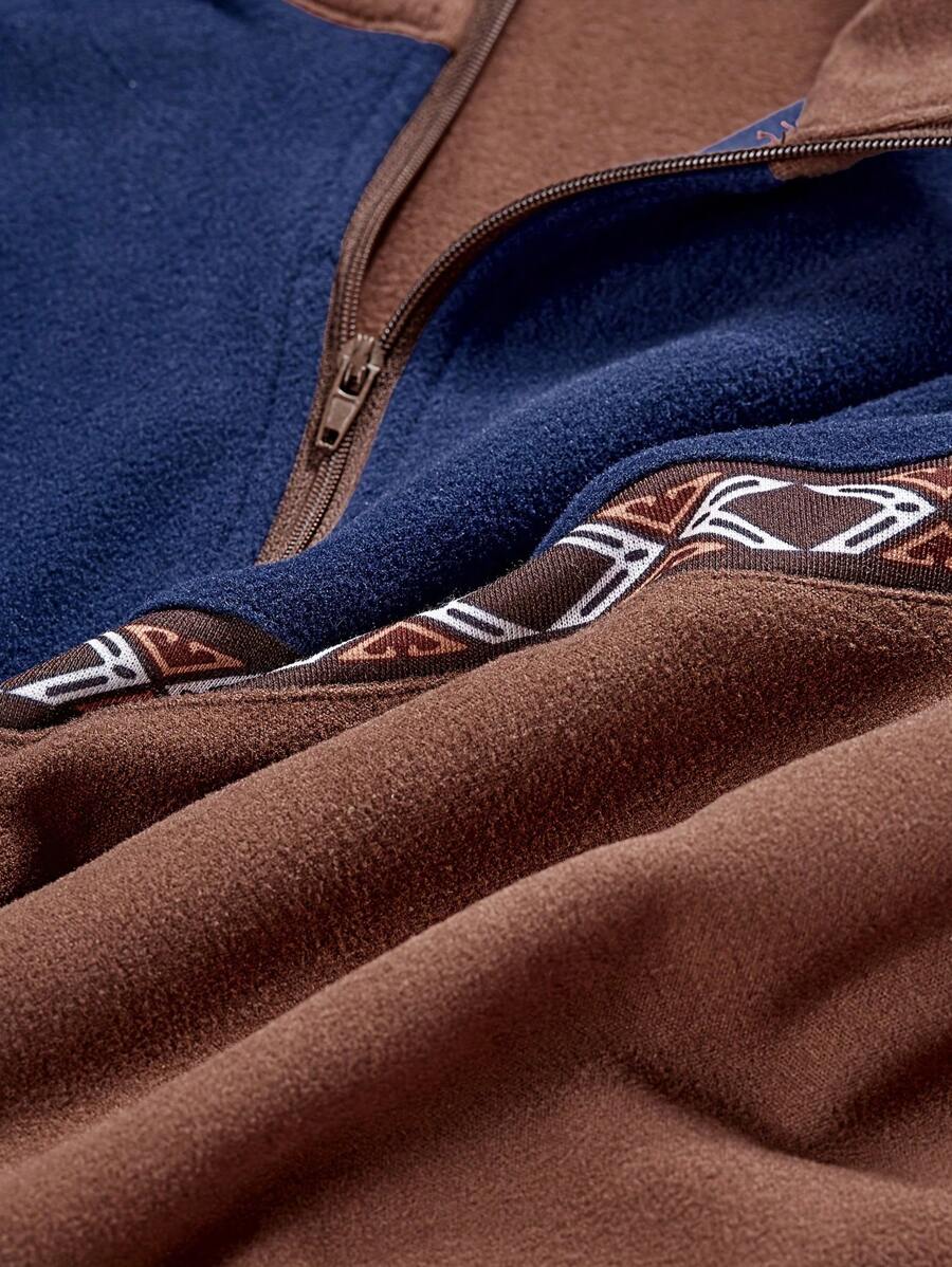 Warme fleece patchwork contrasterende kleur outdoor sport casual sweatshirt voor heren, voor de herfst en winter