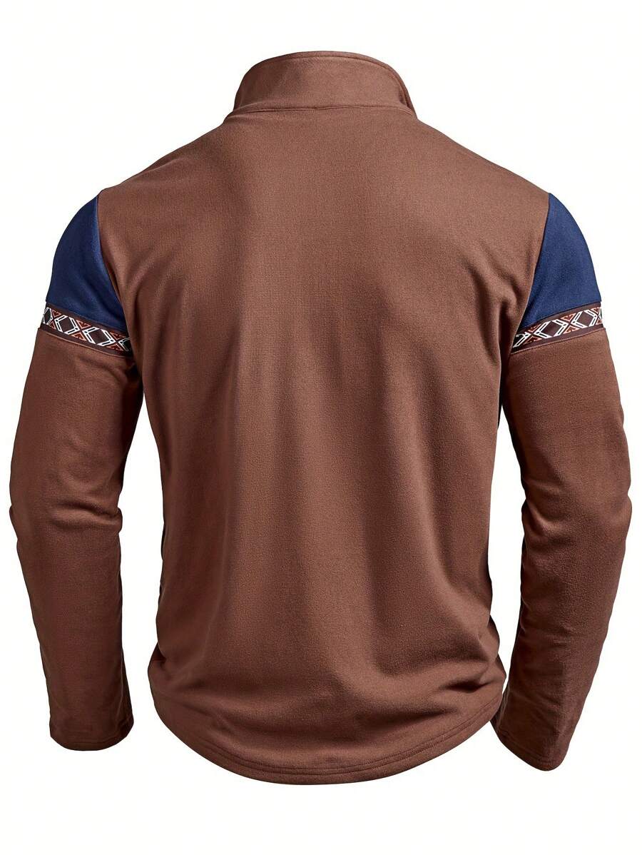 Warme fleece patchwork contrasterende kleur outdoor sport casual sweatshirt voor heren, voor de herfst en winter