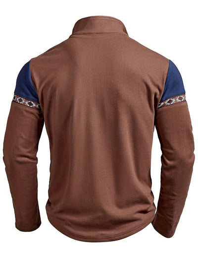 Warme fleece patchwork contrasterende kleur outdoor sport casual sweatshirt voor heren, voor de herfst en winter