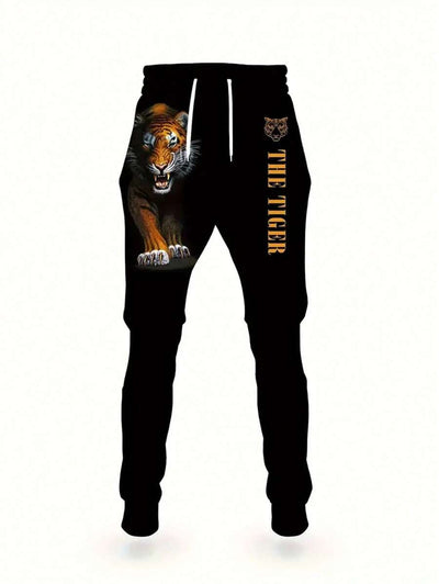 Roaring Tiger Print Heren Hoodie & Joggingbroek Set - Comfortabele Sportkleding Trainingspak, Lange Mouwen Loungewear, Opvallende Nieuwe Pyjama's voor een Casual Stijl, Herfstkleding