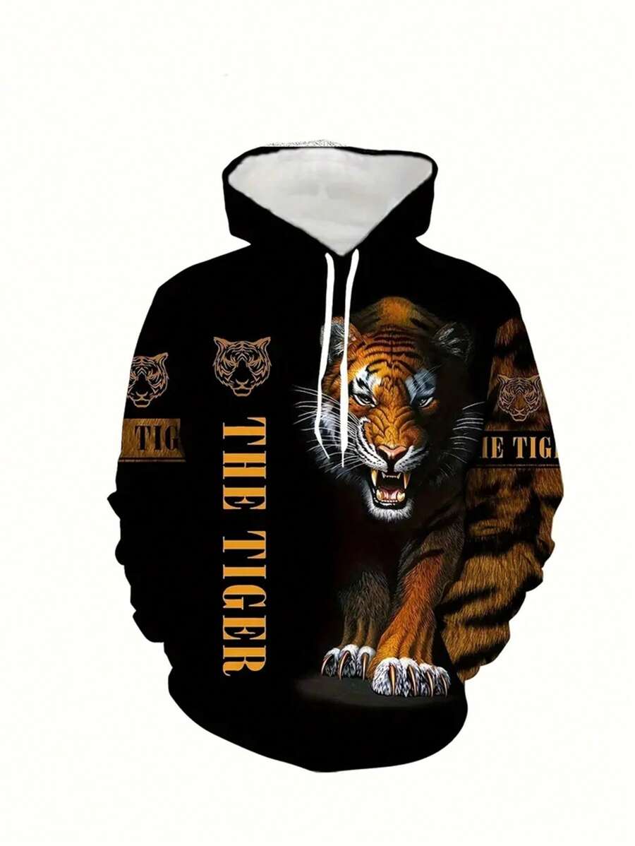 Roaring Tiger Print Heren Hoodie & Joggingbroek Set - Comfortabele Sportkleding Trainingspak, Lange Mouwen Loungewear, Opvallende Nieuwe Pyjama's voor een Casual Stijl, Herfstkleding