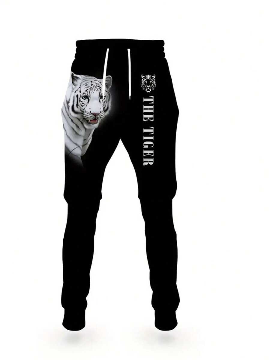 Roaring Tiger Print Heren Hoodie & Joggingbroek Set - Comfortabele Sportkleding Trainingspak, Lange Mouwen Loungewear, Opvallende Nieuwe Pyjama's voor een Casual Stijl, Herfstkleding